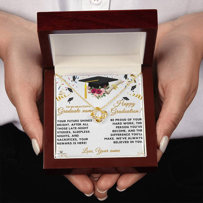 Meaningful gift for them - Graduation Love Knot Necklace with Personalized Message Card