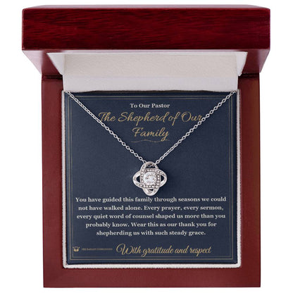 Engraved Love Knot Necklace with message for pastor