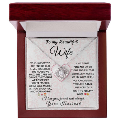 Love Knot Necklace with personalized message card for wife