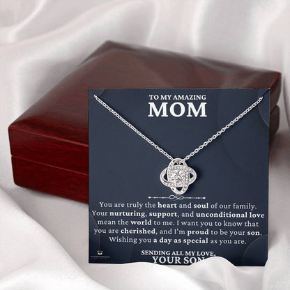 Love Knot Necklace with personalized message card for them