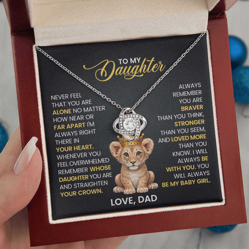 Love Knot Necklace for Daughter from Dad: Always Remember You Are Braver, Stronger, Loved – Father-Daughter Bond Keepsake Jewelry Gift