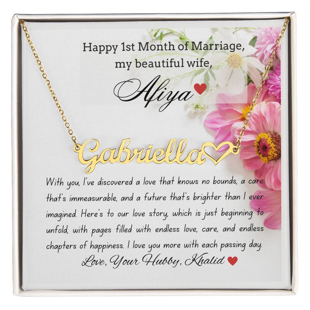 To My Wife - Wedding Anniversary Gift - Name Necklace + Heart Character