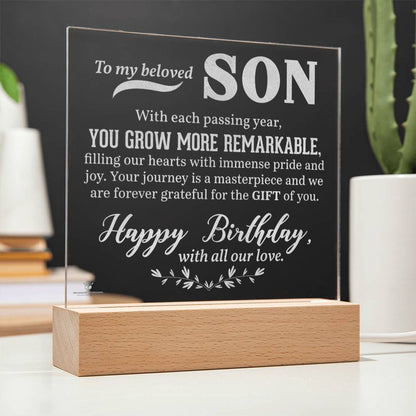 Acrylic Plaque engraved with your own words for son