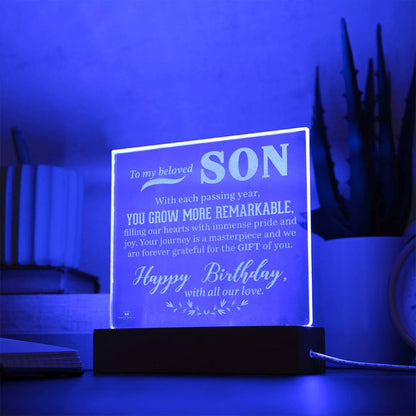 Acrylic Plaque with personalized message card for son