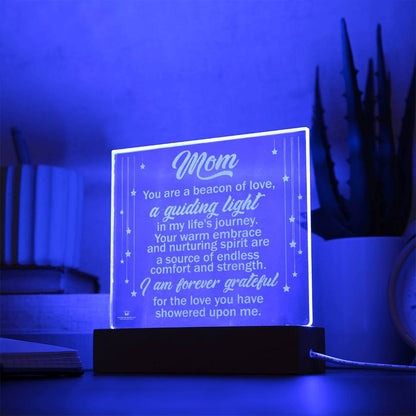Acrylic Plaque with personalized message card for mom from son and daughter