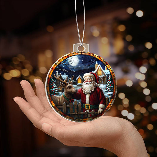 🎅 Santa & Reindeer Companionship  Acrylic Ornament 🎄