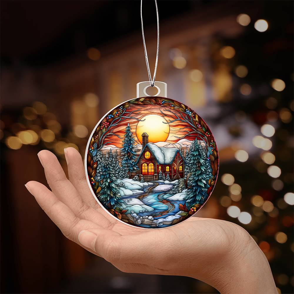 Cozy Cabin Sunset Acrylic Ornament 🌄✨