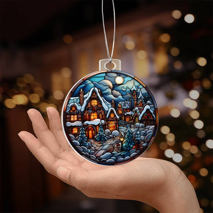 Winter Wonderland Village Acrylic Ornament with personalized message card for them