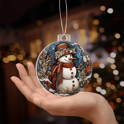 Personalized Rustic Snowman Charm Acrylic Ornament for them