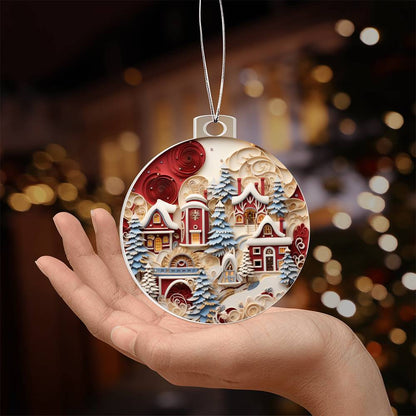 Whimsical Winter Village Acrylic Ornament with personalized message card for them