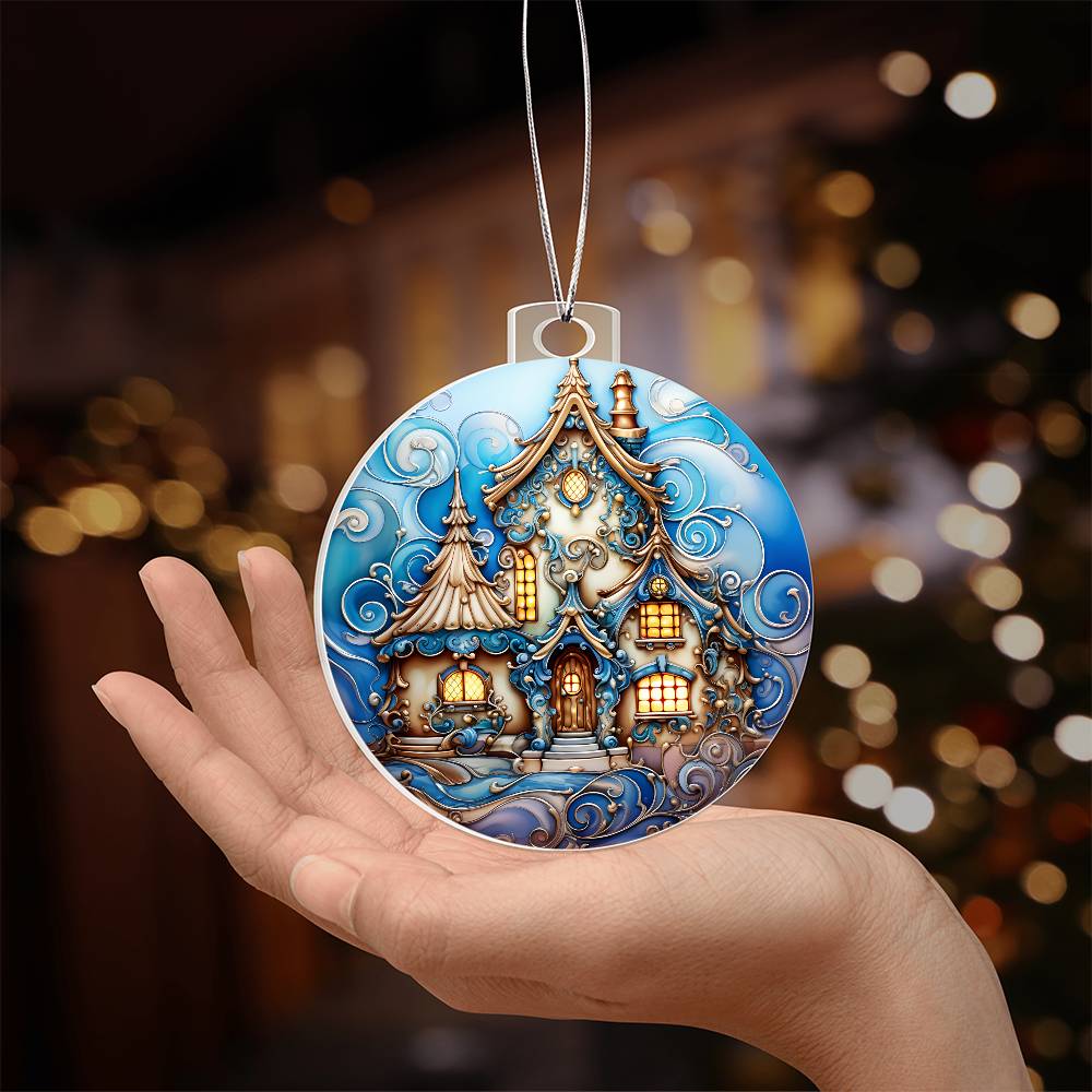 Enchanted Winter Cottage Acrylic Ornament✨🏡