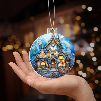 Enchanted Winter Cottage Acrylic Ornament with personalized message card for them