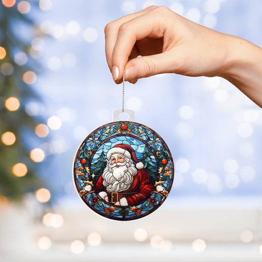 Classic Stained Glass Santa Acrylic Ornamentπ
β¨