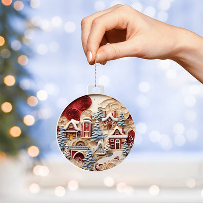 Personalized Whimsical Winter Village Acrylic Ornament for them