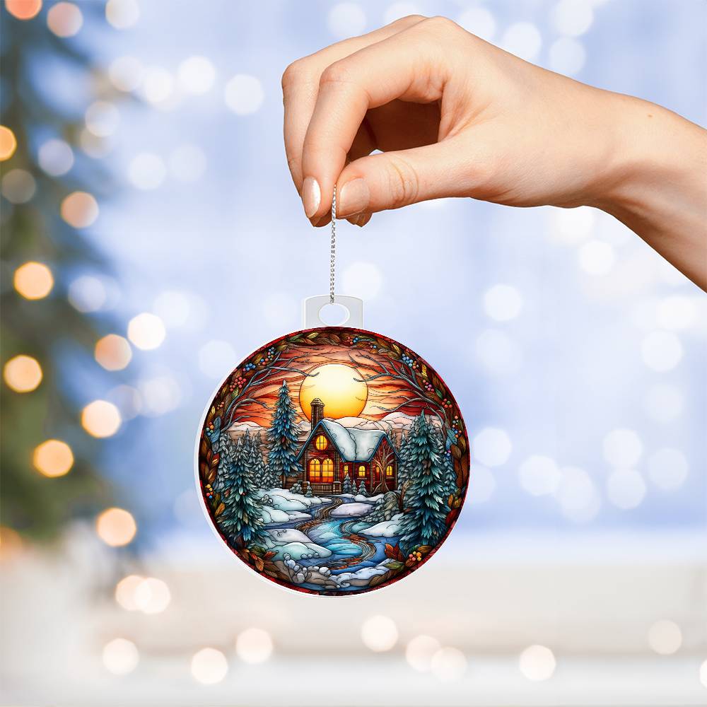 Cozy Cabin Sunset Acrylic Ornament 🌄✨