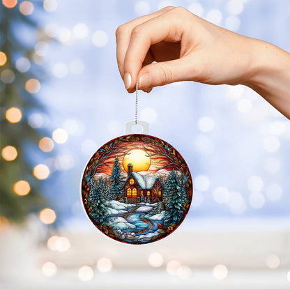 Personalized Cozy Cabin Sunset Acrylic Ornament for them