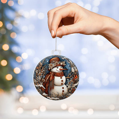 Engraved Rustic Snowman Charm Acrylic Ornament with message for them