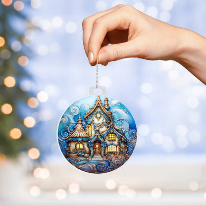 Personalized Enchanted Winter Cottage Acrylic Ornament for them