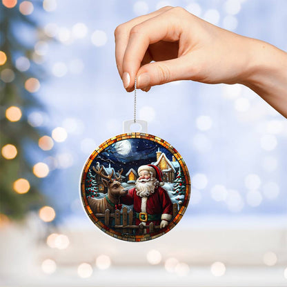 Engraved Santa & Reindeer Companionship Acrylic Ornament with message for them