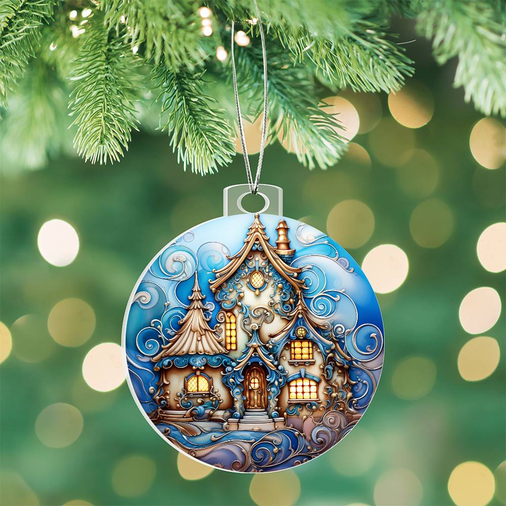 Enchanted Winter Cottage Acrylic Ornament✨🏡