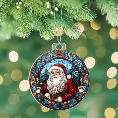Classic Stained Glass Santa Acrylic Ornament with personalized message card for them