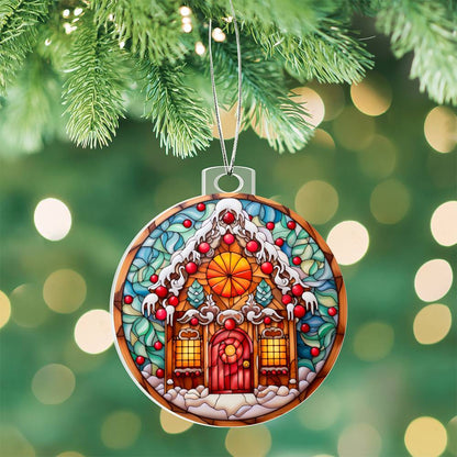 Engraved Whimsical Gingerbread Cottage Acrylic Ornament with message for them