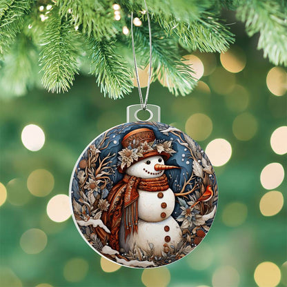 Rustic Snowman Charm Acrylic Ornament with personalized message card for them