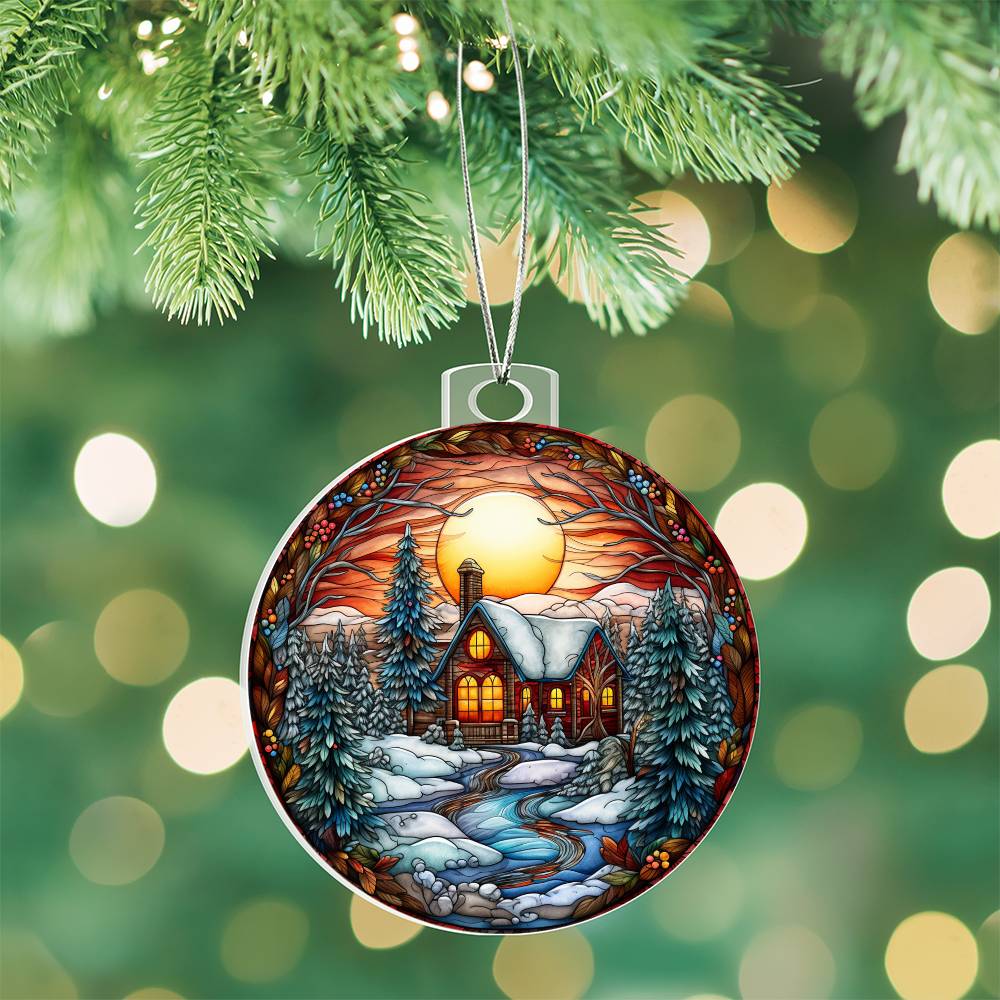 Cozy Cabin Sunset Acrylic Ornament 🌄✨