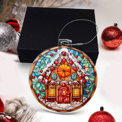 Whimsical Gingerbread Cottage Acrylic Ornament with personalized message card for them