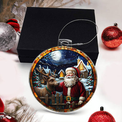 Santa & Reindeer Companionship Acrylic Ornament engraved with your own words for them