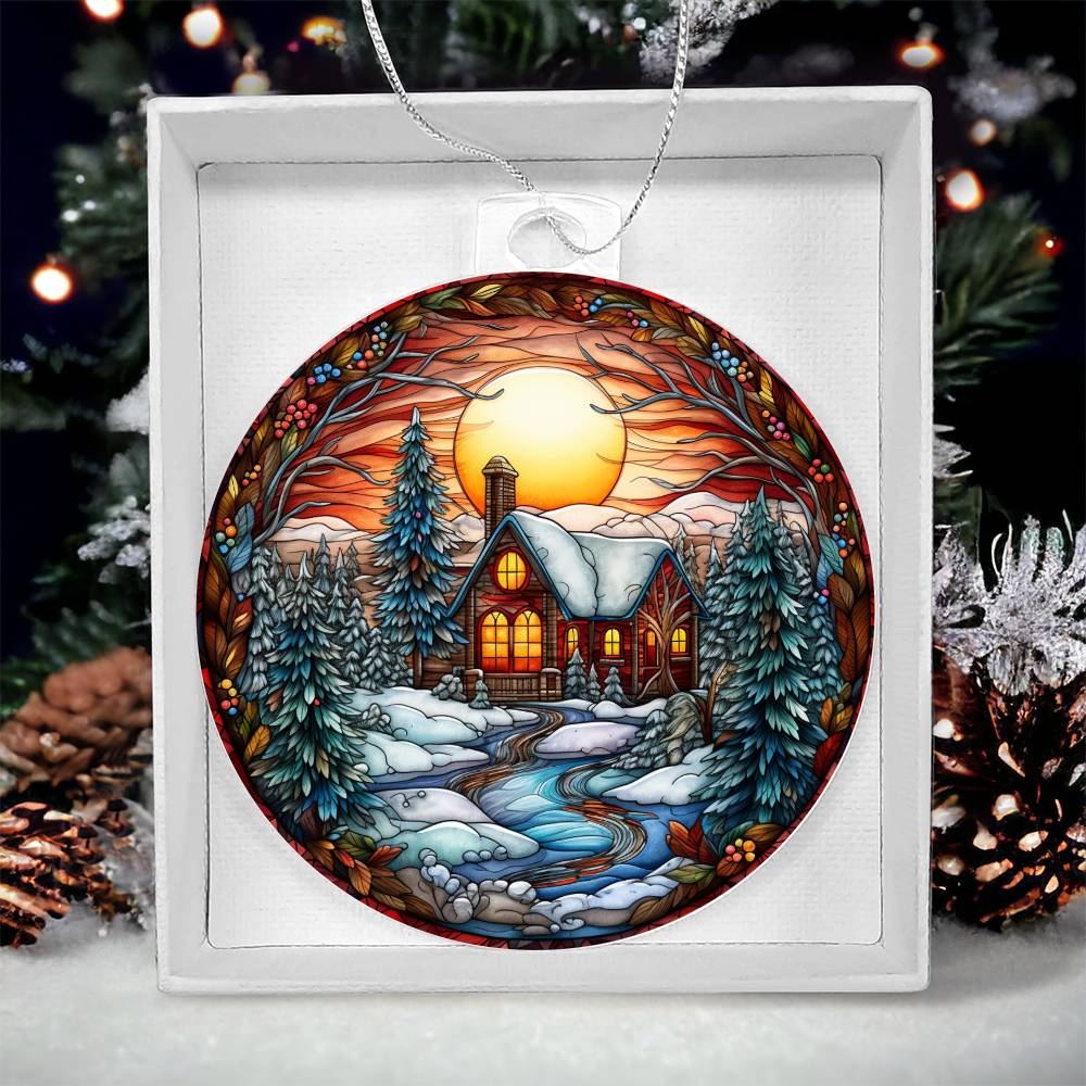 Cozy Cabin Sunset Acrylic Ornament 🌄✨