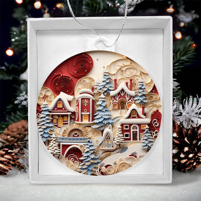 Whimsical Winter Village Acrylic Ornament engraved with your own words for them