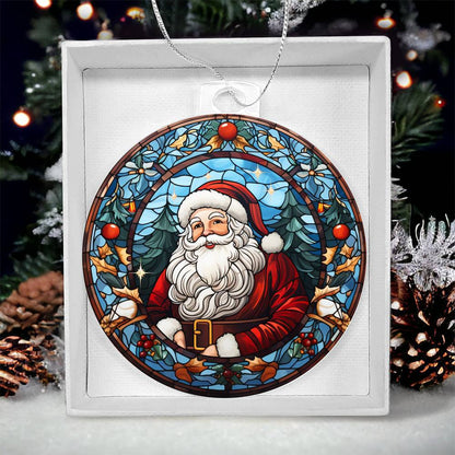 Classic Stained Glass Santa Acrylic Ornament engraved with your own words for them