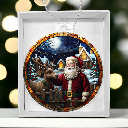 Santa & Reindeer Companionship Acrylic Ornament with personalized message card for them