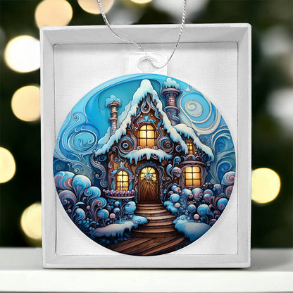 Enchanted Cottage Winter Acrylic Ornament with personalized message card for them