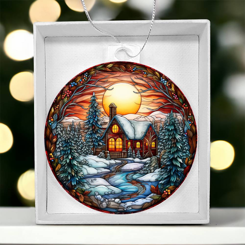 Cozy Cabin Sunset Acrylic Ornament 🌄✨