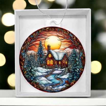 Meaningful gift for them - Cozy Cabin Sunset Acrylic Ornament