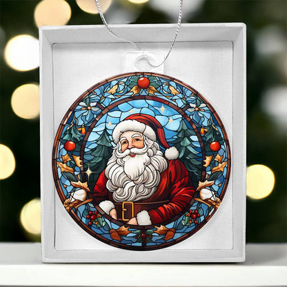 Engraved Classic Stained Glass Santa Acrylic Ornament with message for them