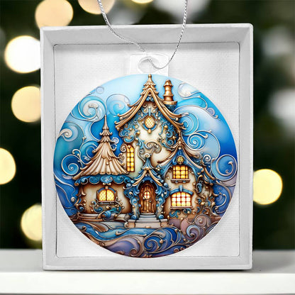 Meaningful gift for them - Enchanted Winter Cottage Acrylic Ornament