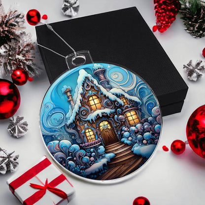 Enchanted Cottage Winter Acrylic Ornament engraved with your own words for them