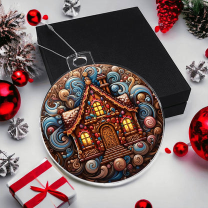 Gingerbread Cottage Acrylic Ornament engraved with your own words for them