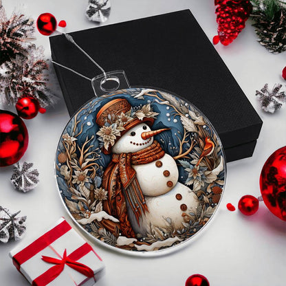 Rustic Snowman Charm Acrylic Ornament engraved with your own words for them