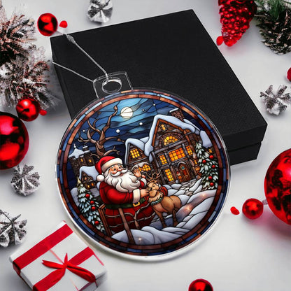Santa's Cozy Christmas Eve Acrylic Ornament engraved with your own words for them
