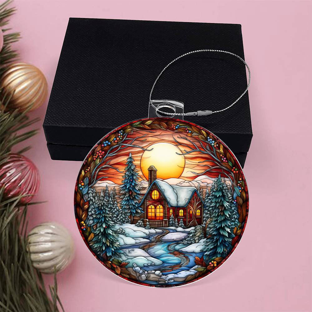 Cozy Cabin Sunset Acrylic Ornament 🌄✨