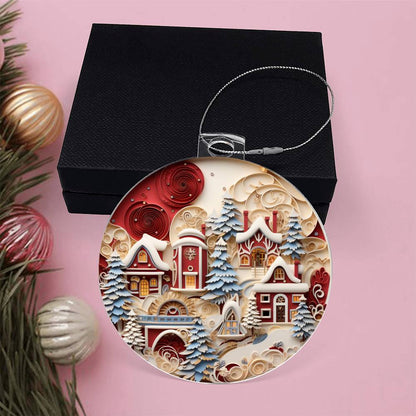 Engraved Whimsical Winter Village Acrylic Ornament with message for them