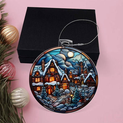 Engraved Winter Wonderland Village Acrylic Ornament with message for them