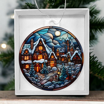 Winter Wonderland Village Acrylic Ornament engraved with your own words for them