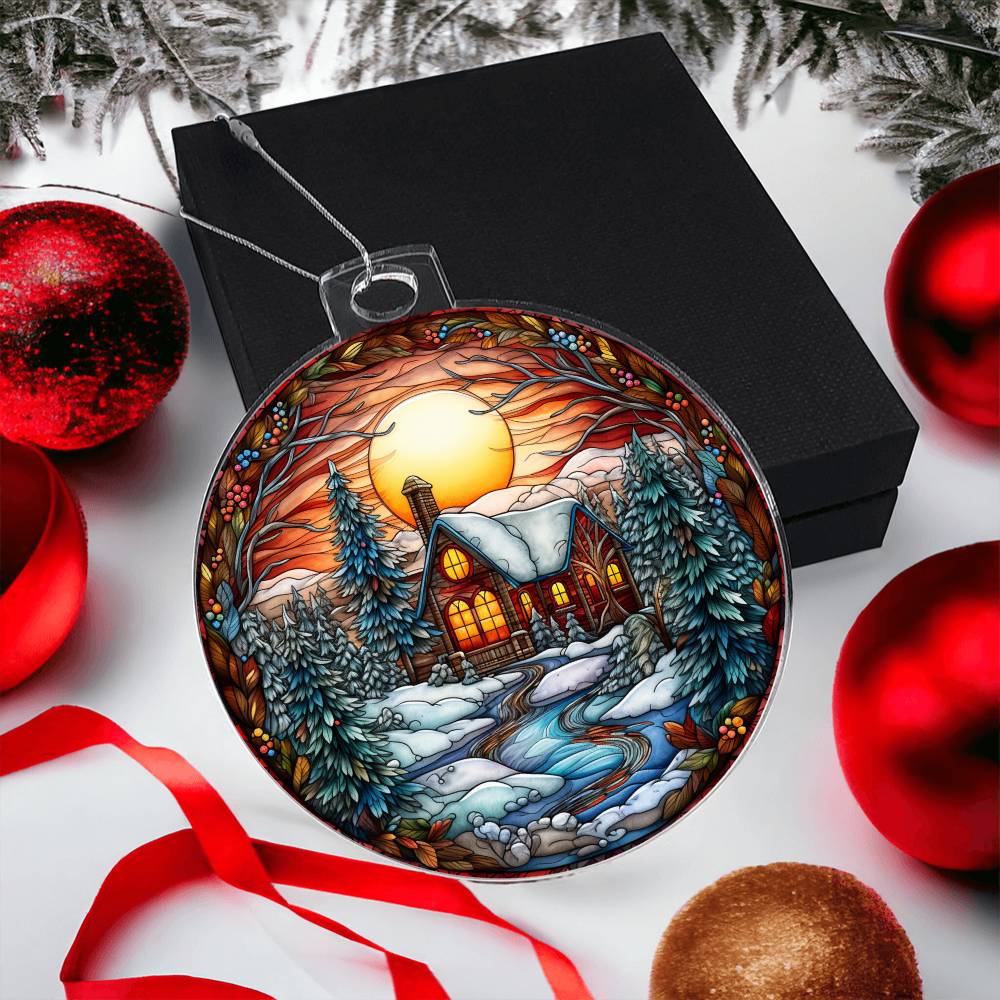 Cozy Cabin Sunset Acrylic Ornament 🌄✨