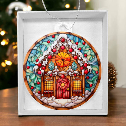 Whimsical Gingerbread Cottage Acrylic Ornament engraved with your own words for them