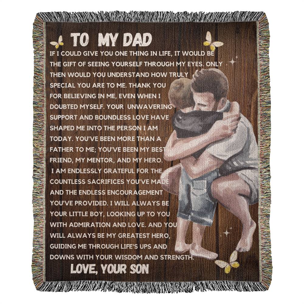 Unforgettable Bond: Heirloom Woven Blanket for Son's Superhero Dad